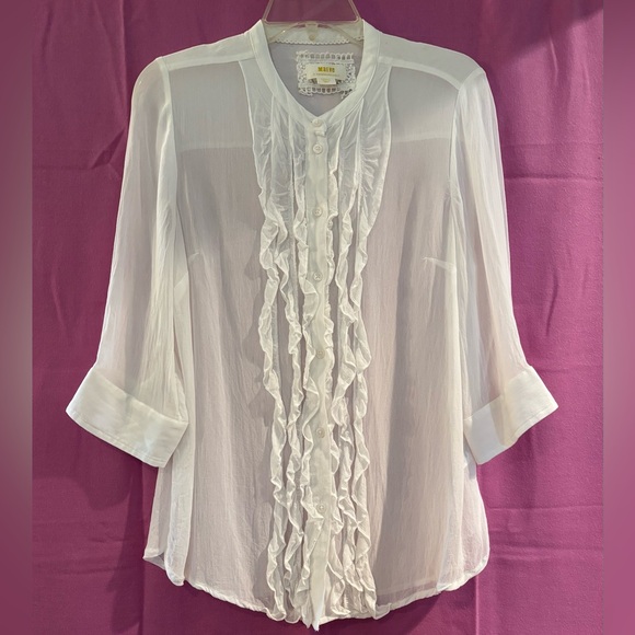 Maeve Tops - Maeve Elegant White Ruffled Blouse Size S